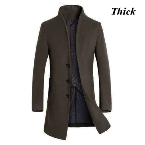 Letskeep New Winter Woolen Long Peacoat Men Slim Fit Casual Thick Overcoat Mens Warm Windbreaker Trench Coat Jackets, MA209
