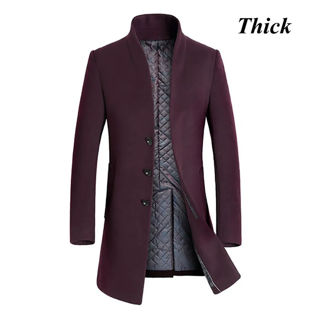 Letskeep New Winter Woolen Long Peacoat Men Slim Fit Casual Thick Overcoat Mens Warm Windbreaker Trench Coat Jackets, MA209