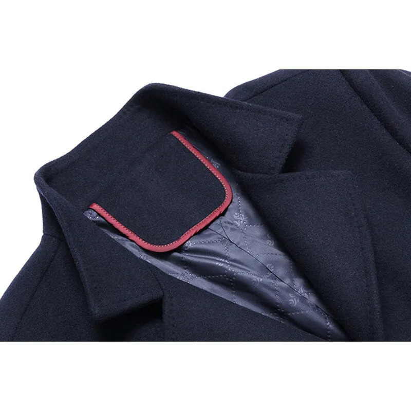 Men's Winter Thick Warm Woolen Trench Coat with Shawl Collar