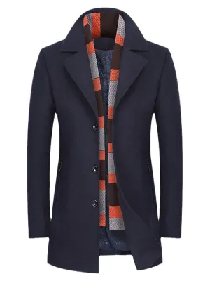 Men's Winter Thick Warm Woolen Trench Coat with Shawl Collar