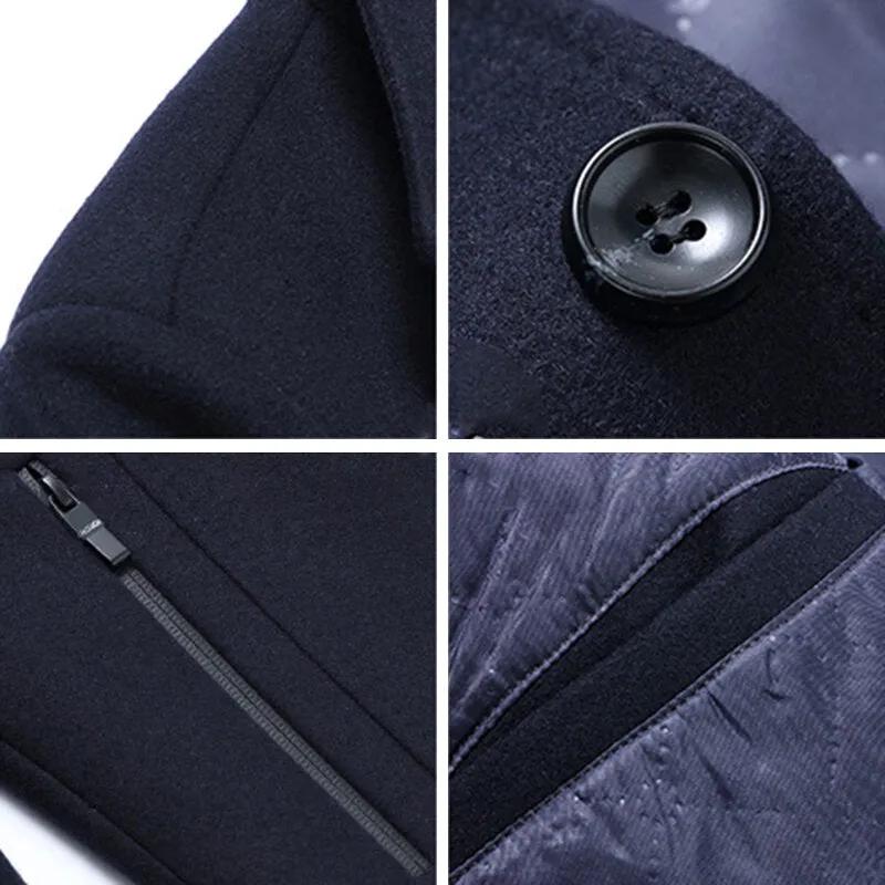 Men's Winter Thick Warm Woolen Trench Coat with Shawl Collar