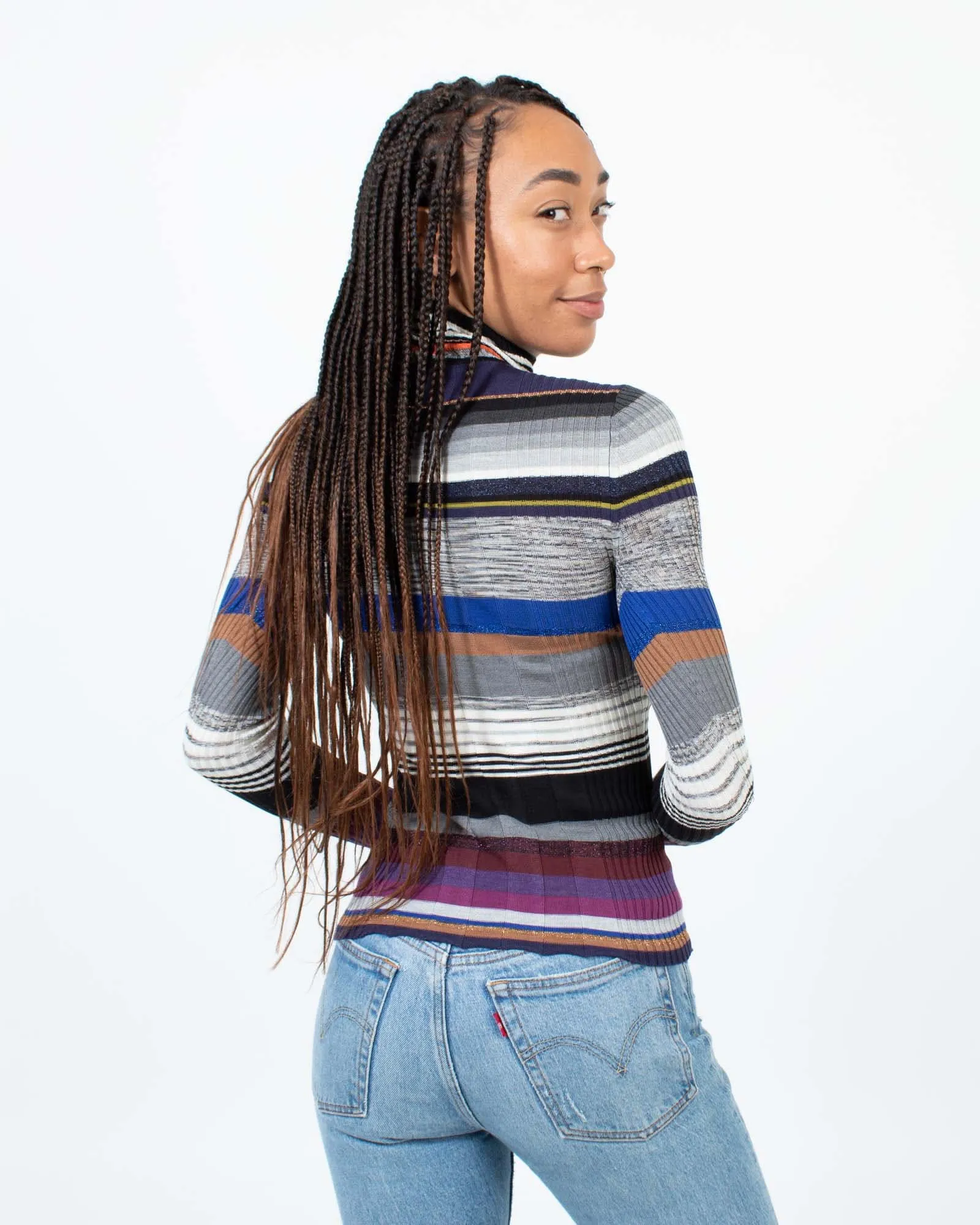 Metallic Striped Long Sleeve Turtleneck Top