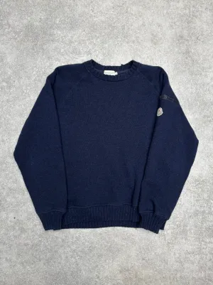 Moncler Navy Wool Knit Jumper Zip Sleeve Pocket