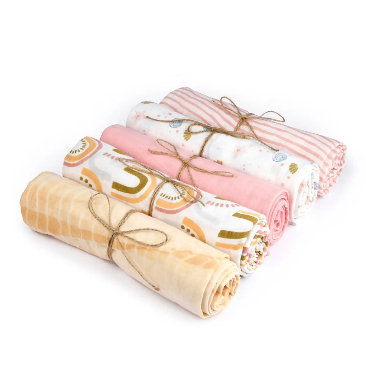 Naturally Dyed Organic Muslin Swaddles (Set of 5)- It’s a Girl